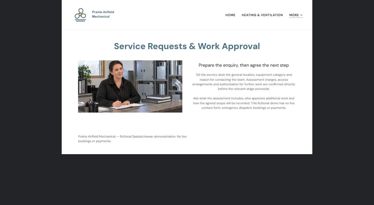Finished Service & Work Approval example — privacy-cropped excerpt