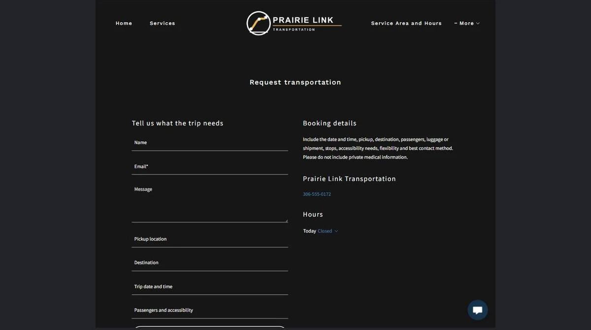 Finished Book Transportation example — privacy-cropped excerpt