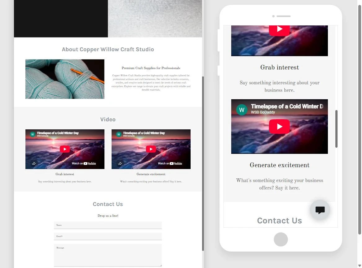Review the first draft for Copper Willow Craft Studio in Website Builder — privacy-cropped excerpt