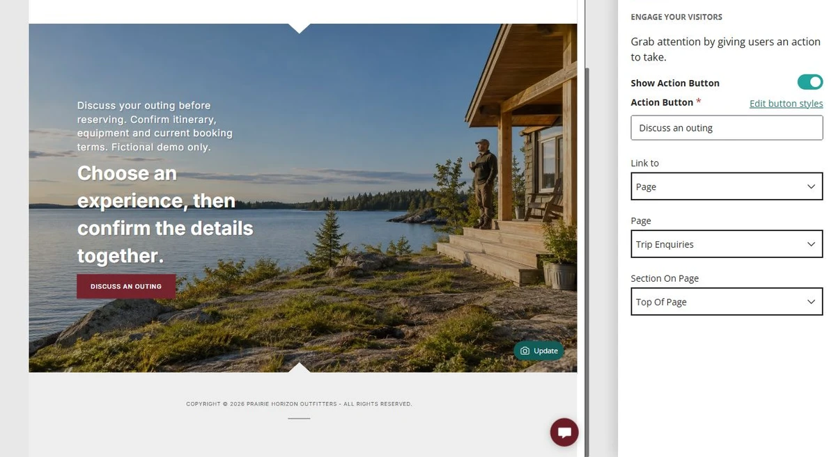 Prairie Horizon Outfitters · Home action button — privacy-cropped excerpt
