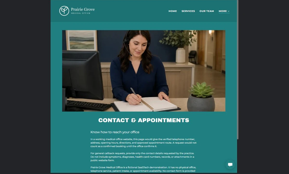 Finished Contact and appointments example — privacy-cropped excerpt