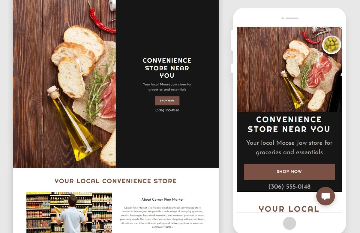 First Corner Pine Market Website Builder draft — privacy-cropped excerpt
