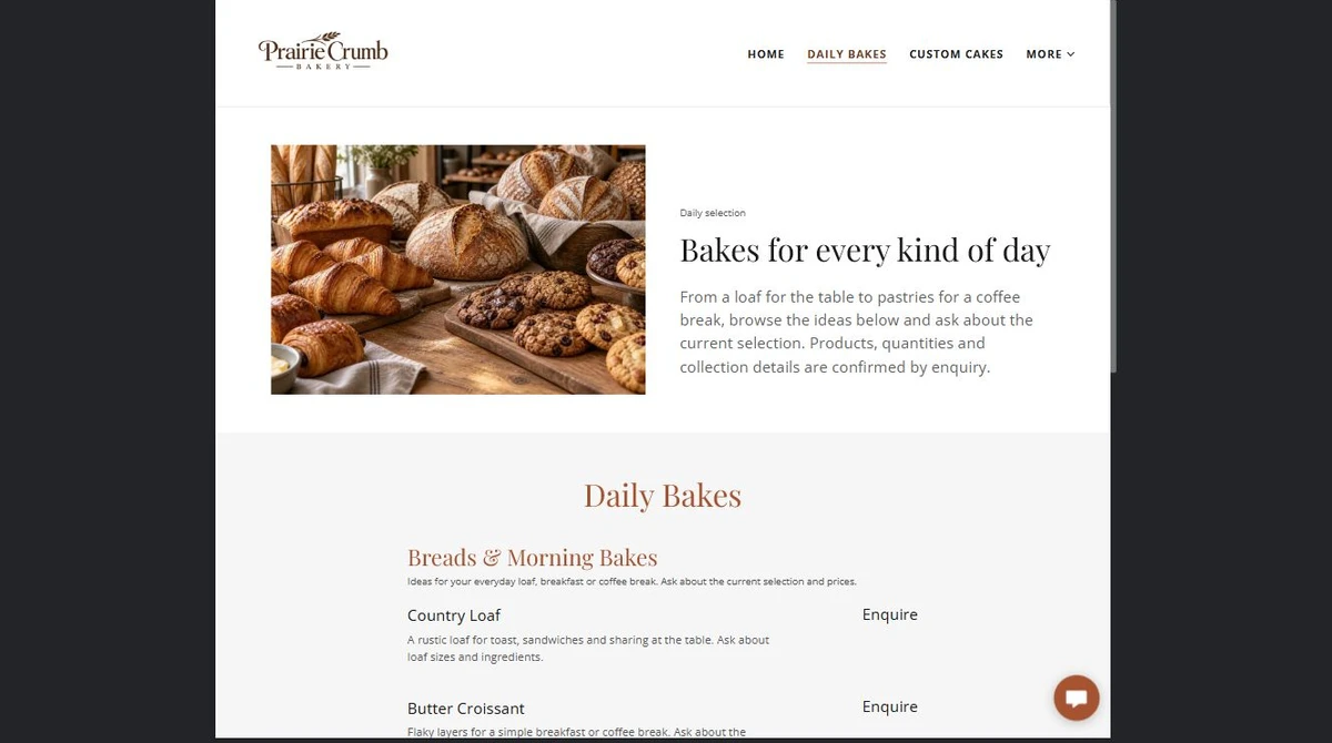 Finished Daily Bakes example — privacy-cropped excerpt