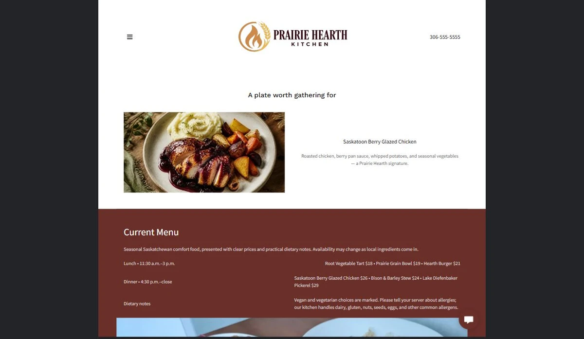 Finished Menu example — privacy-cropped excerpt