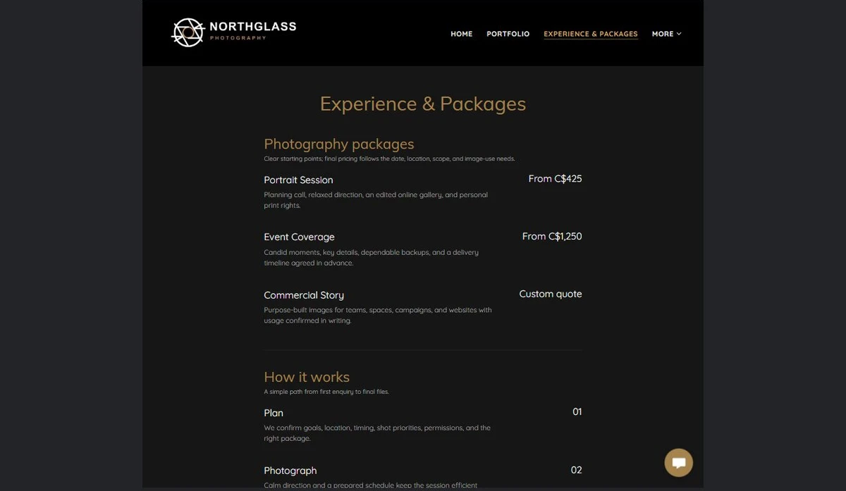 Finished Experience and packages example — privacy-cropped excerpt