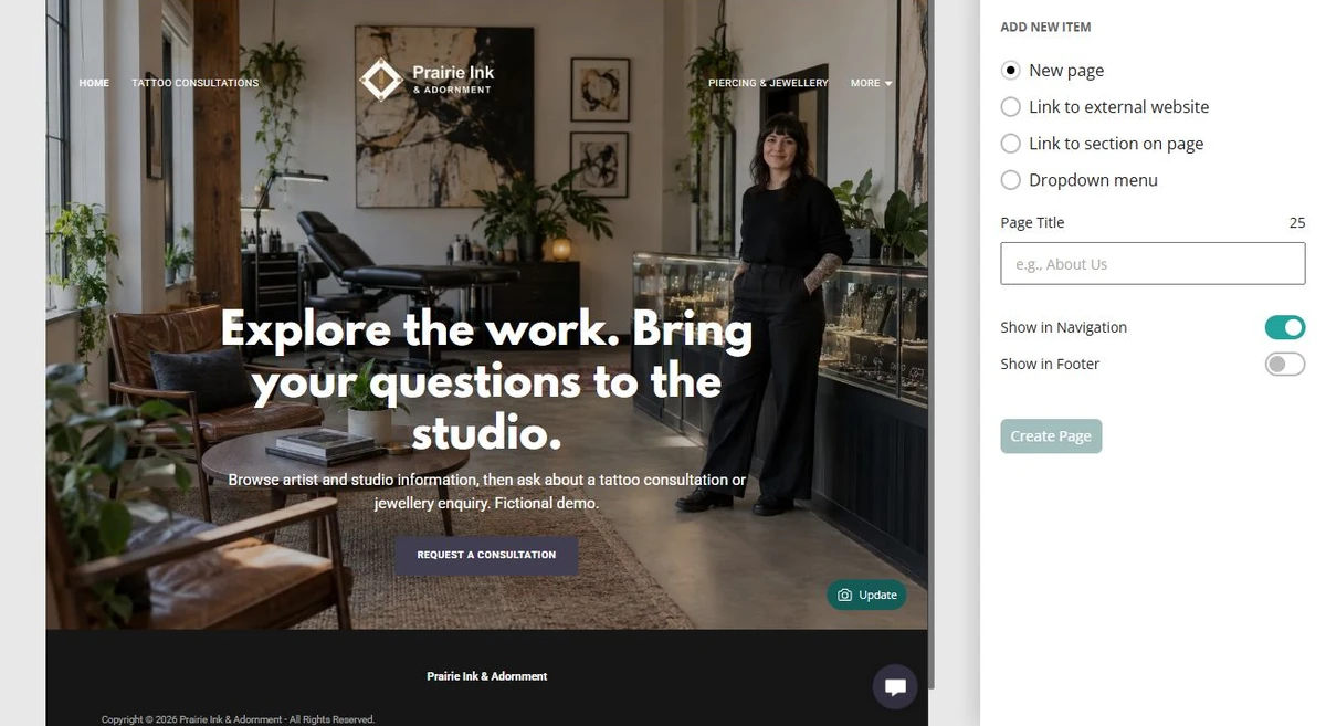 Studio · Add Page — privacy-cropped excerpt