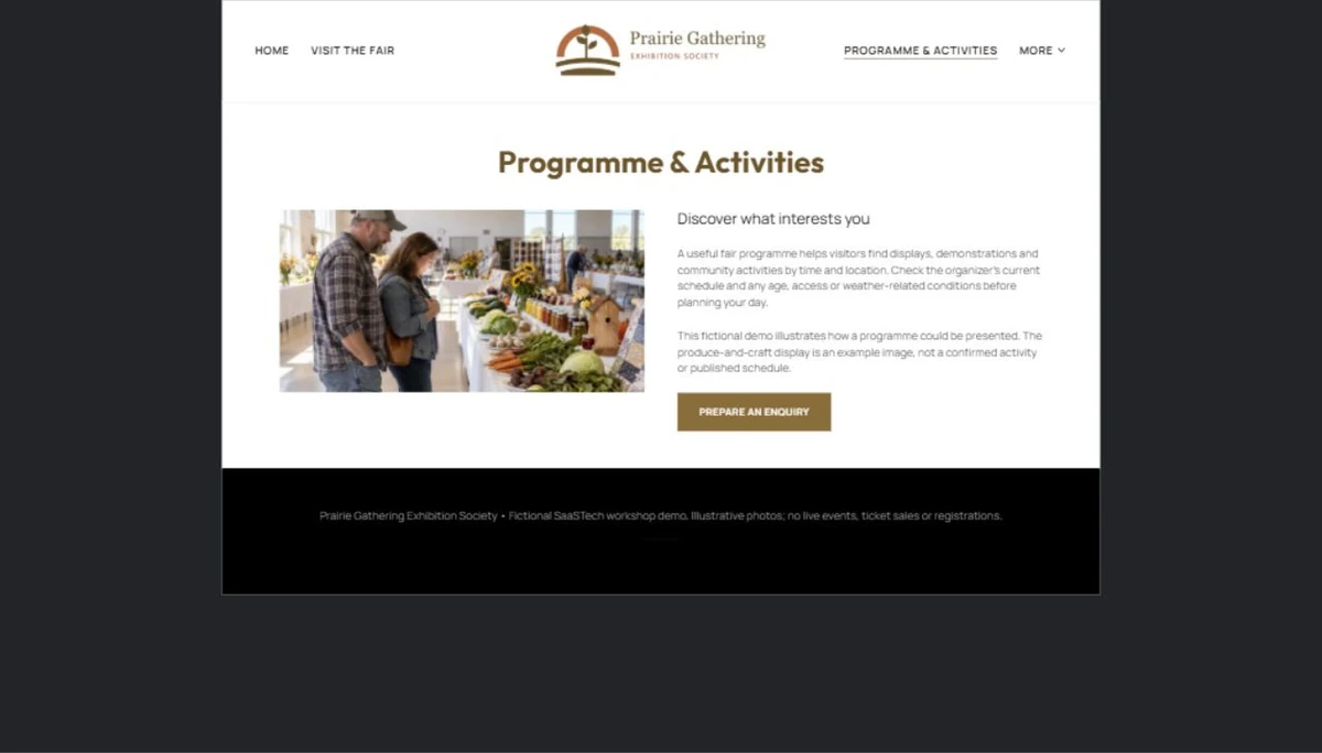 Finished Programme & Activities example — privacy-cropped excerpt