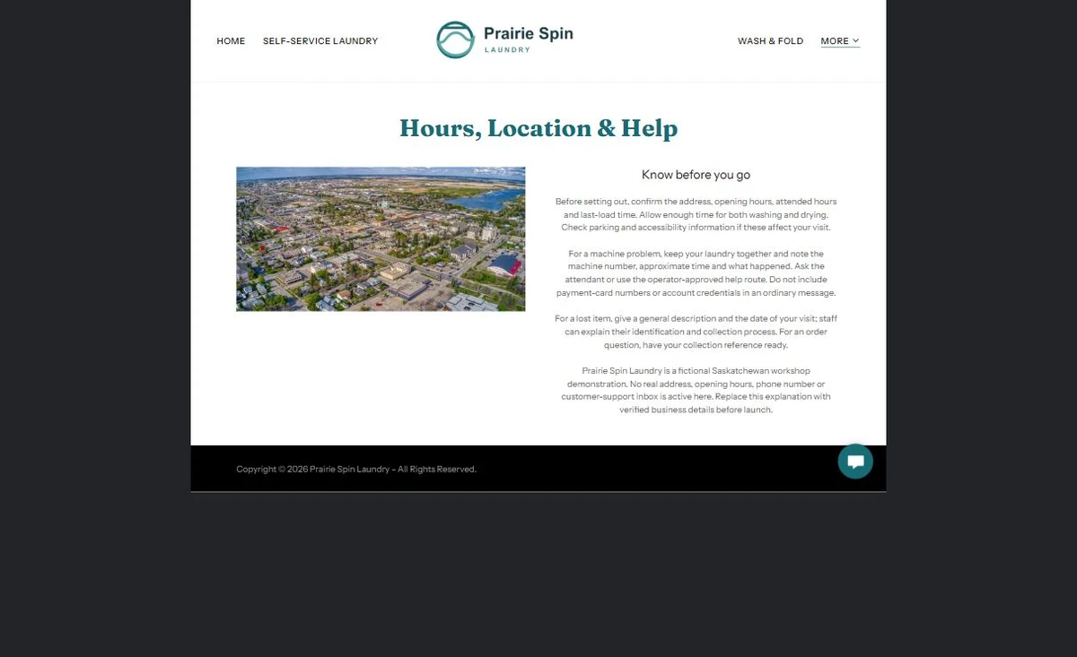 Finished Hours, Location & Help example — privacy-cropped excerpt