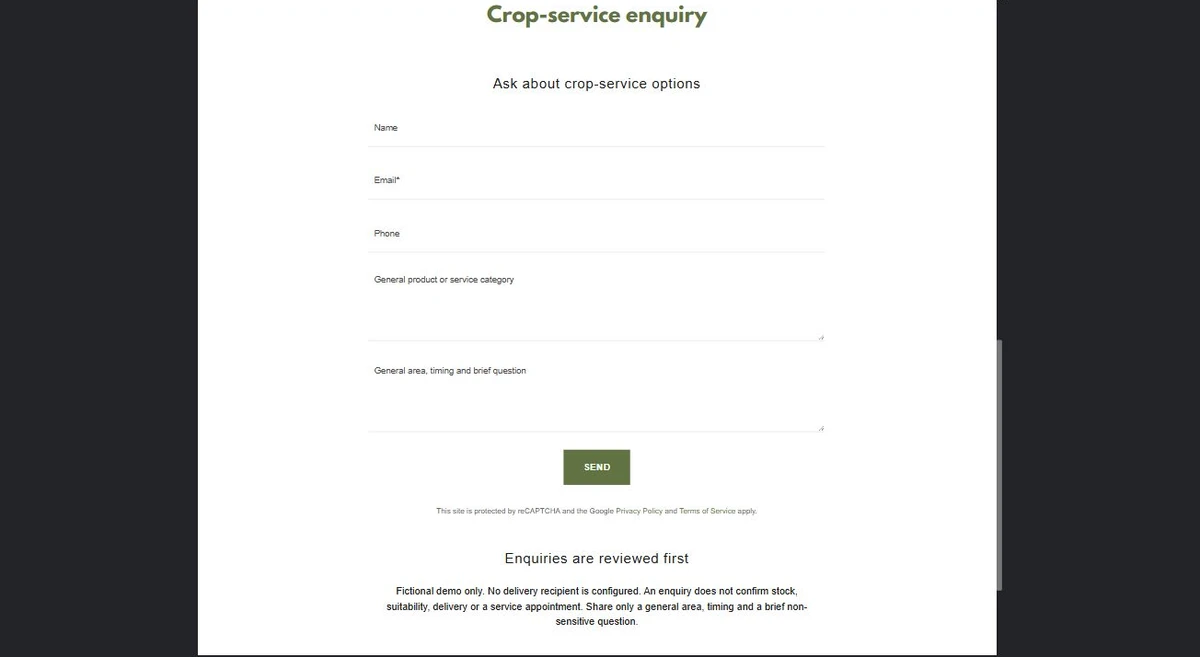 Crop-service enquiry · lower-page detail — privacy-cropped excerpt