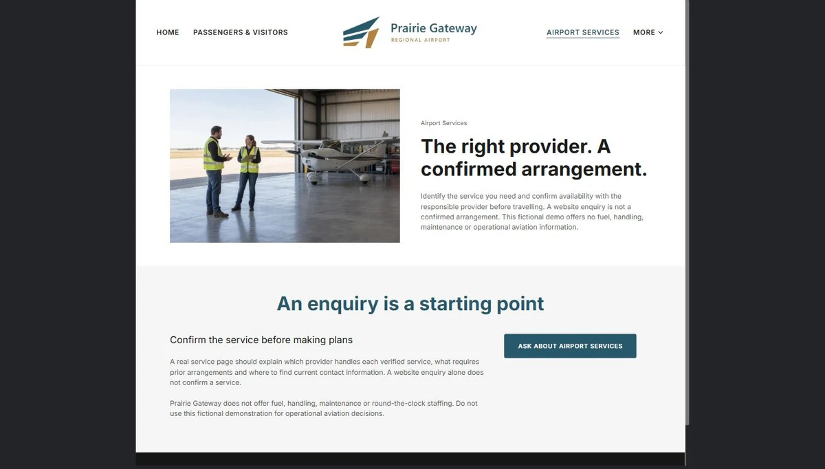 Finished Airport Services example — privacy-cropped excerpt