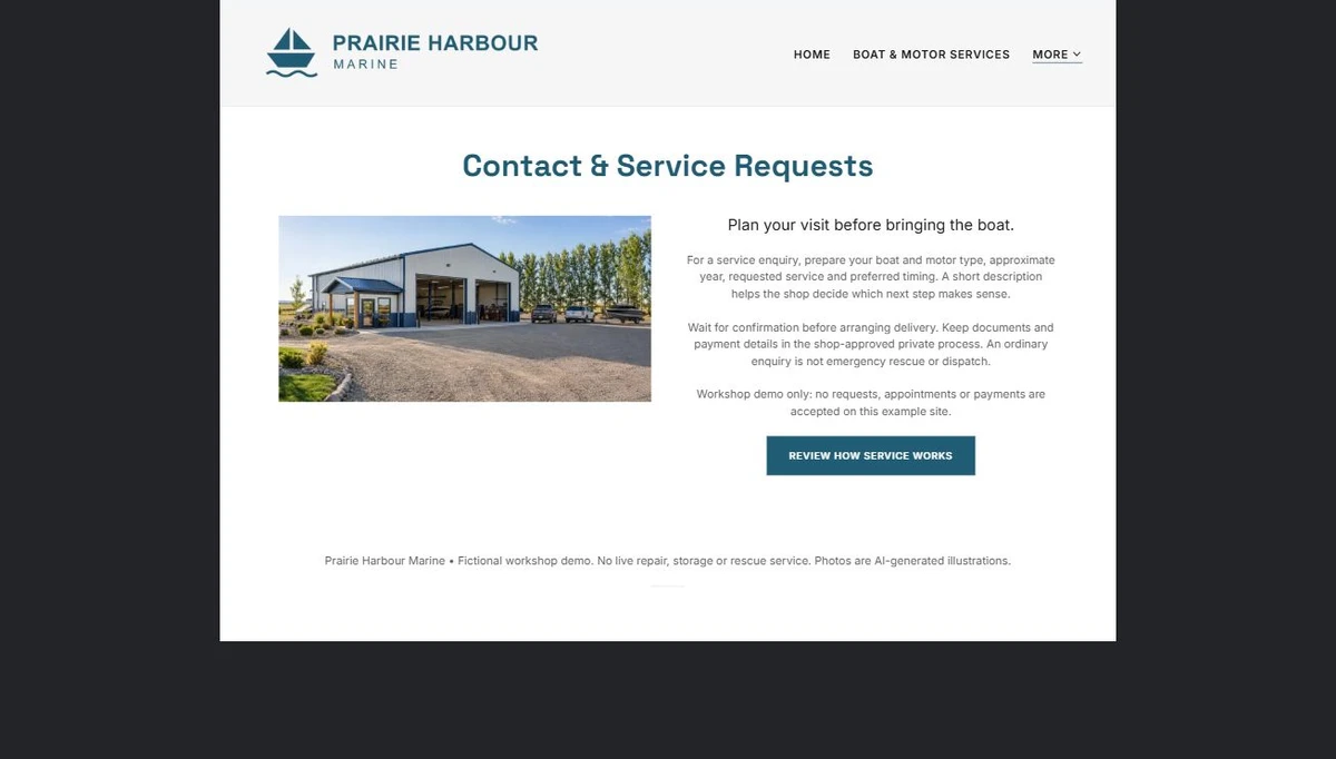 Finished Contact & Service Requests example — privacy-cropped excerpt