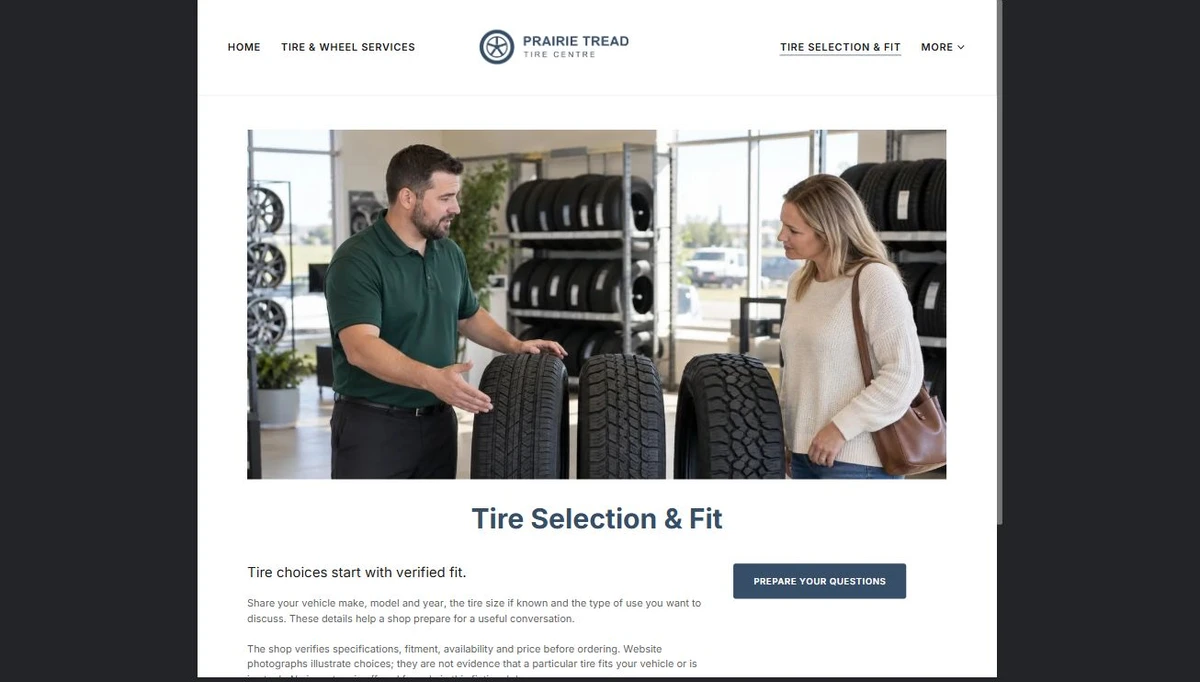 Finished Tire Selection & Fit example — privacy-cropped excerpt