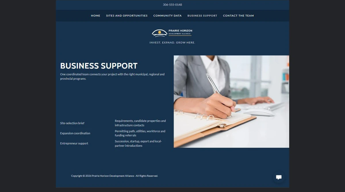 Finished Business support example — privacy-cropped excerpt