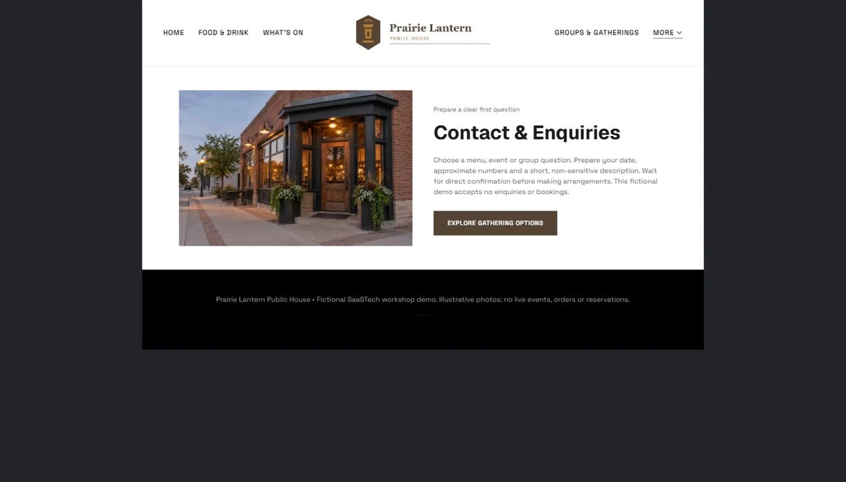 Finished Contact & Enquiries example — privacy-cropped excerpt