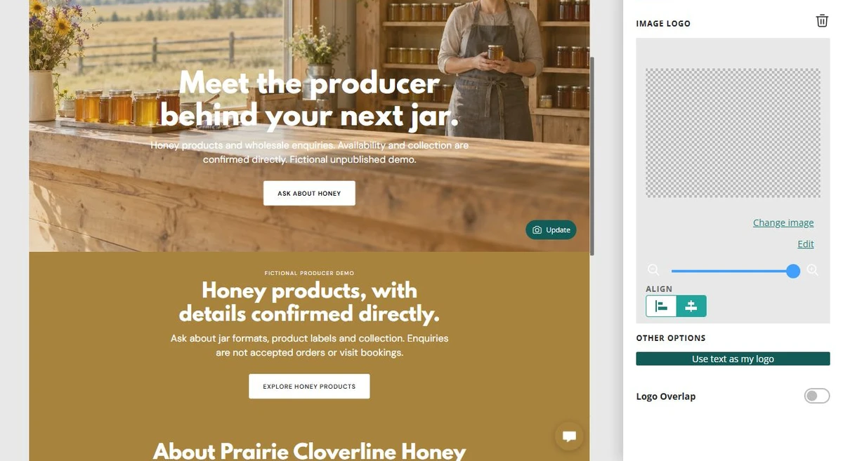 Prairie Cloverline Honey · Largest logo size — privacy-cropped excerpt
