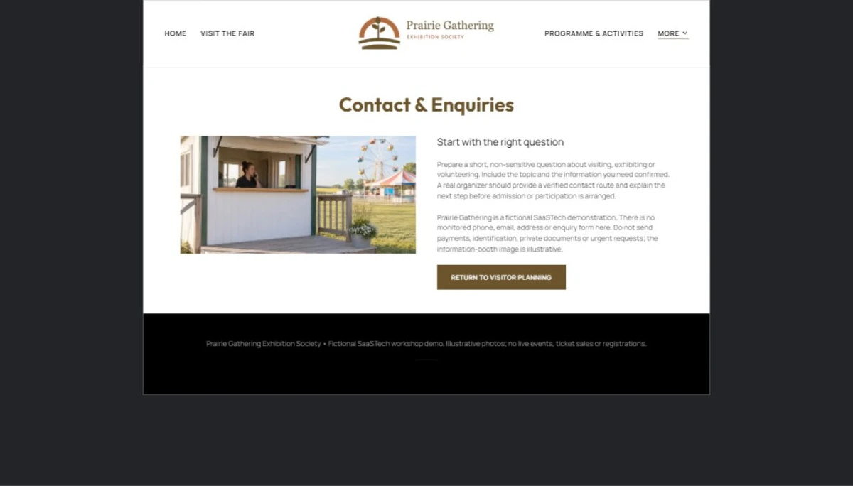 Finished Contact & Enquiries example — privacy-cropped excerpt