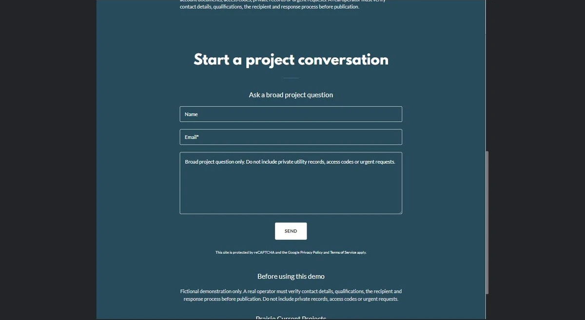 Project enquiry · Desktop — privacy-cropped excerpt