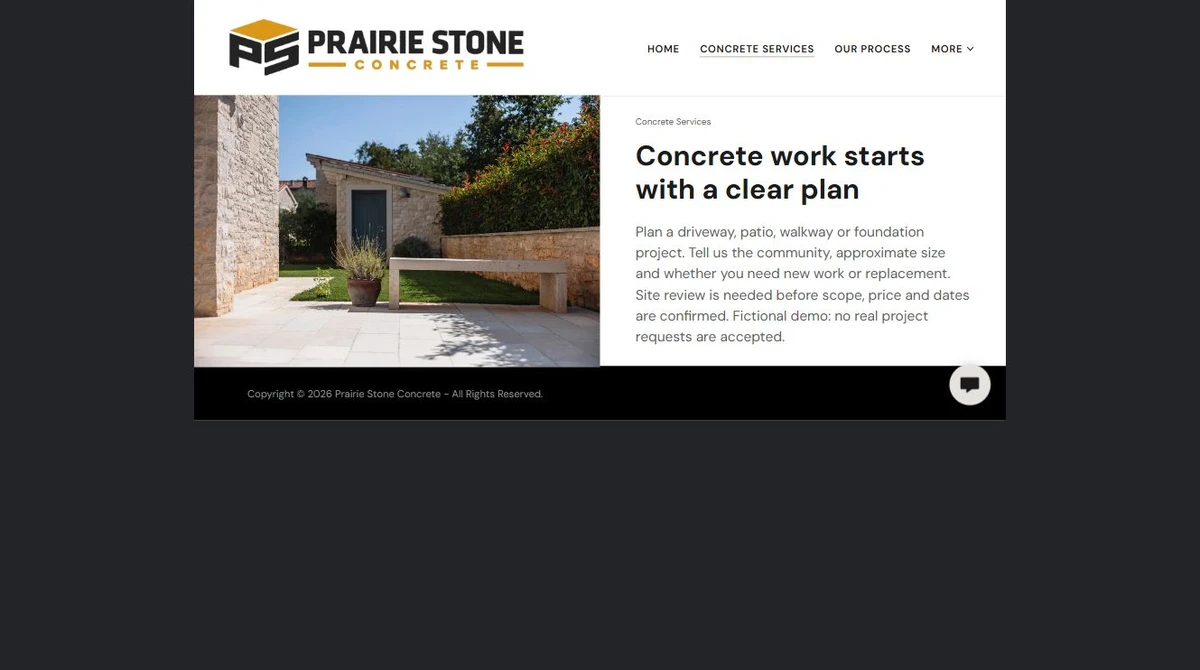 Finished Concrete Services example — privacy-cropped excerpt