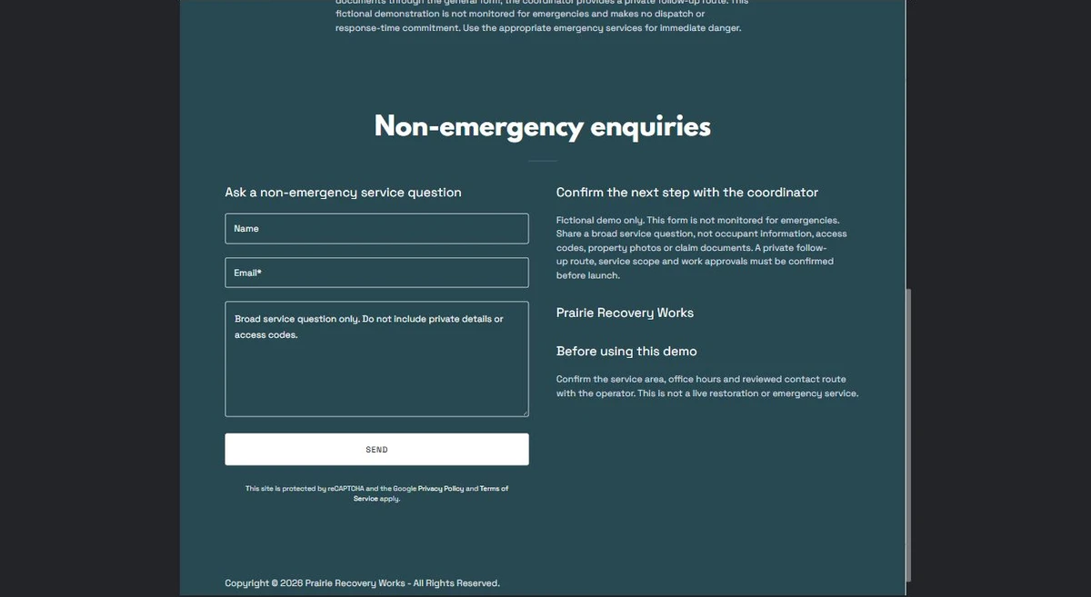 Non-emergency enquiry · Desktop — privacy-cropped excerpt