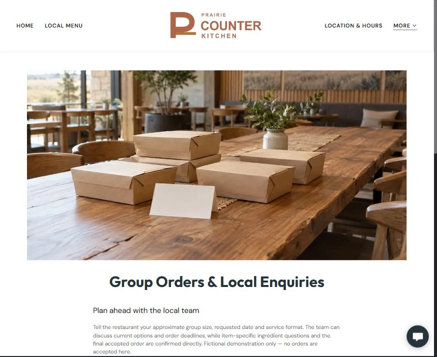 Captured first-screen Group Enquiries example — privacy-cropped excerpt