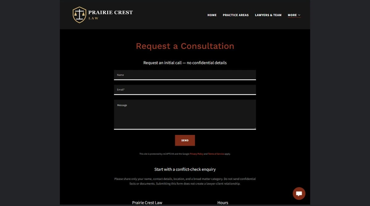 Finished Contact and consultation request example — privacy-cropped excerpt