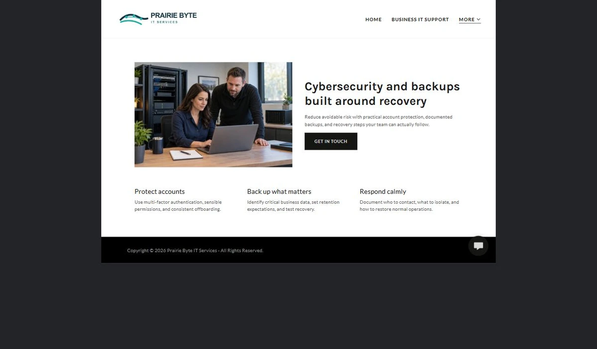 Finished Cybersecurity & Backup example — privacy-cropped excerpt