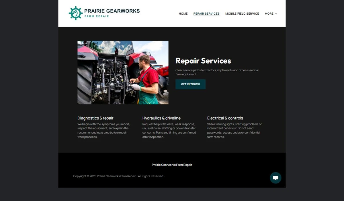 Finished Repair Services example — privacy-cropped excerpt