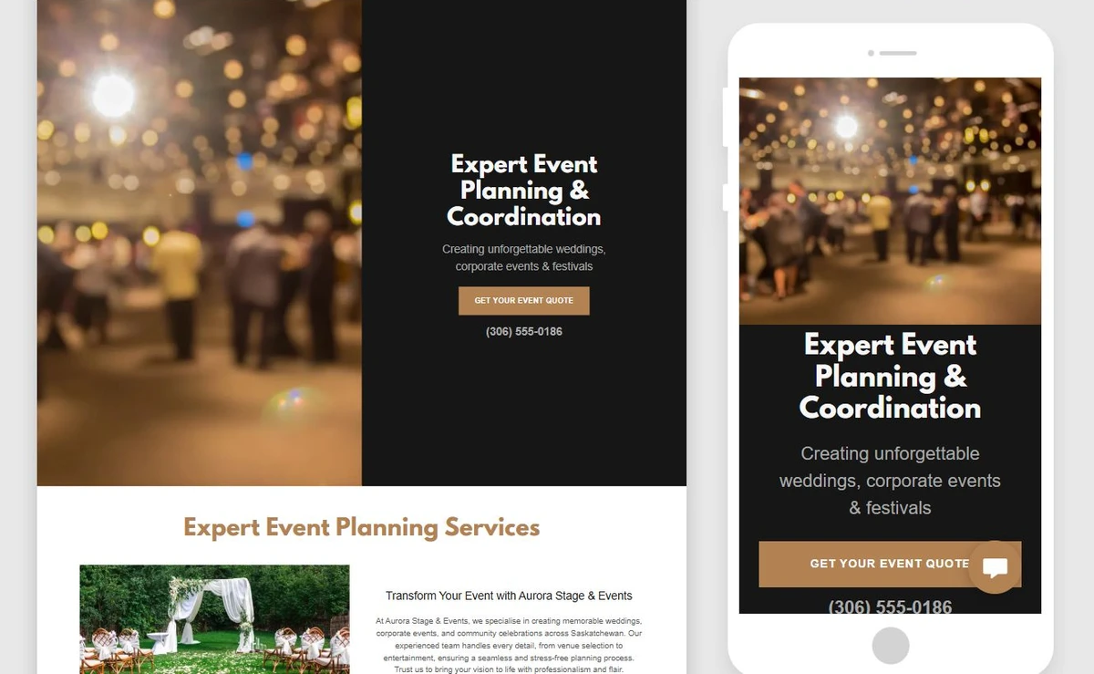 Generated Aurora Stage and Events starter site in Website Builder — privacy-cropped excerpt