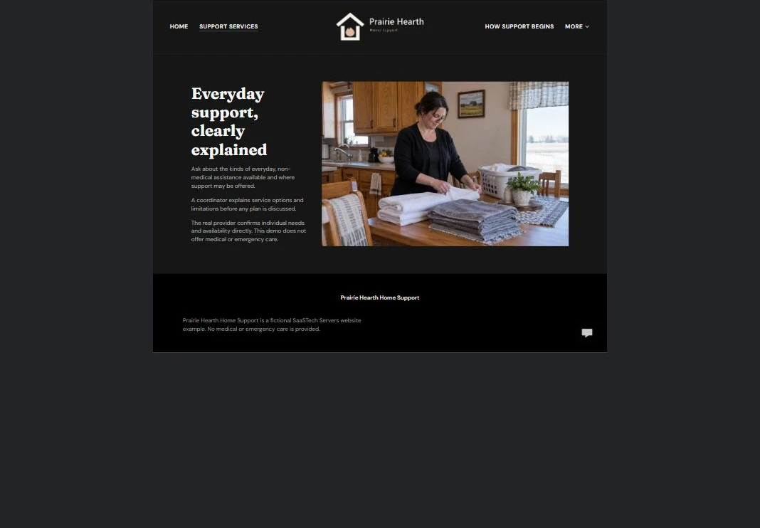 Finished Support Services example — privacy-cropped excerpt