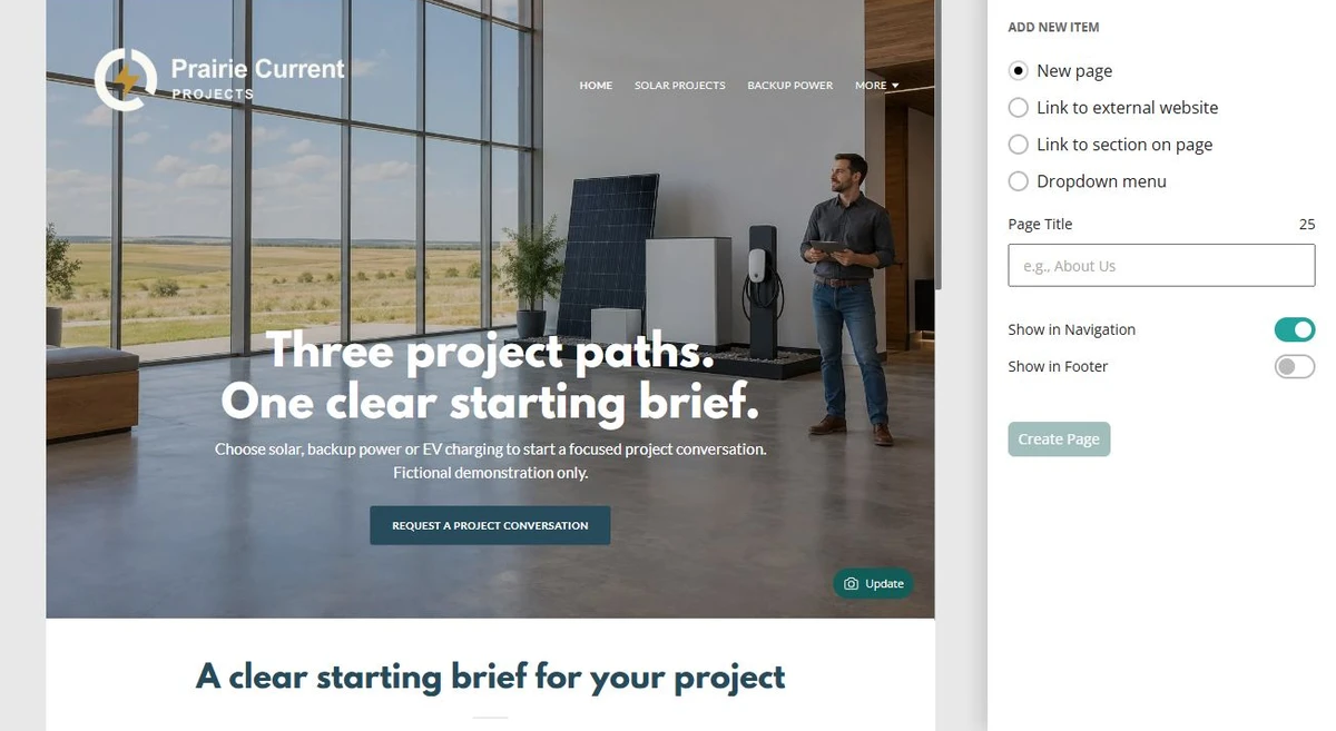 Energy projects · Add Page — privacy-cropped excerpt