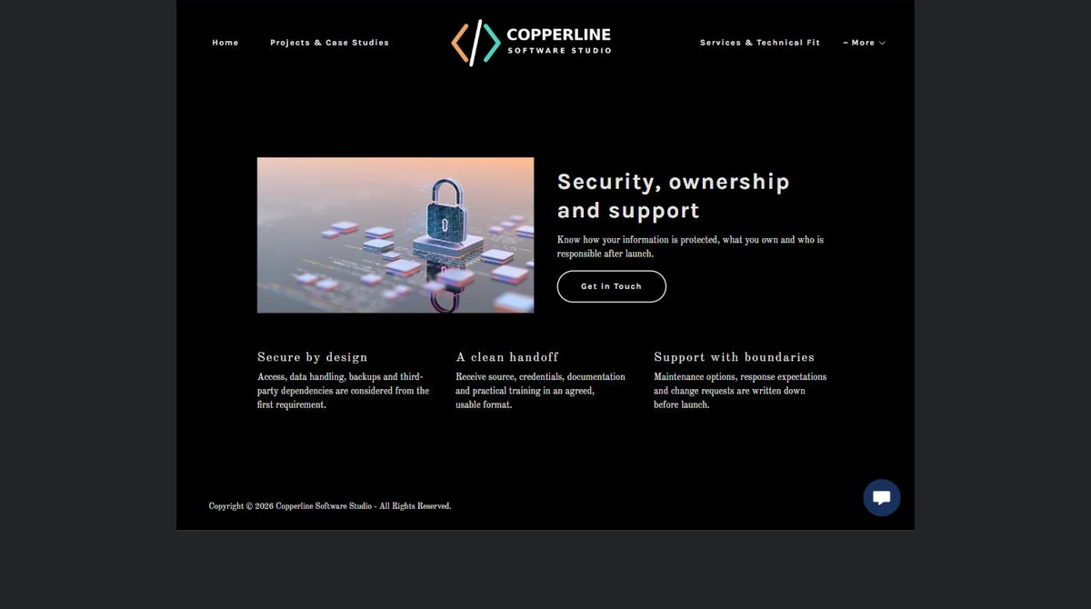 Finished Security, ownership, and support example — privacy-cropped excerpt