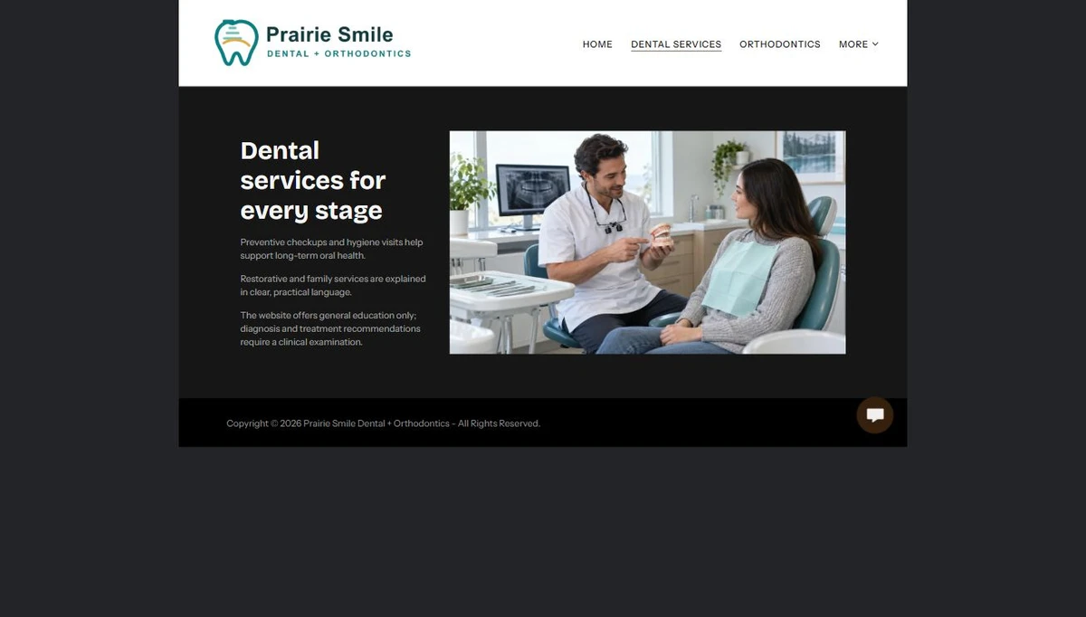 Finished Dental Services example — privacy-cropped excerpt