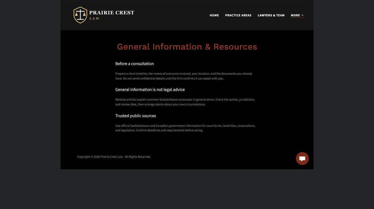 Finished Resources and general information example — privacy-cropped excerpt