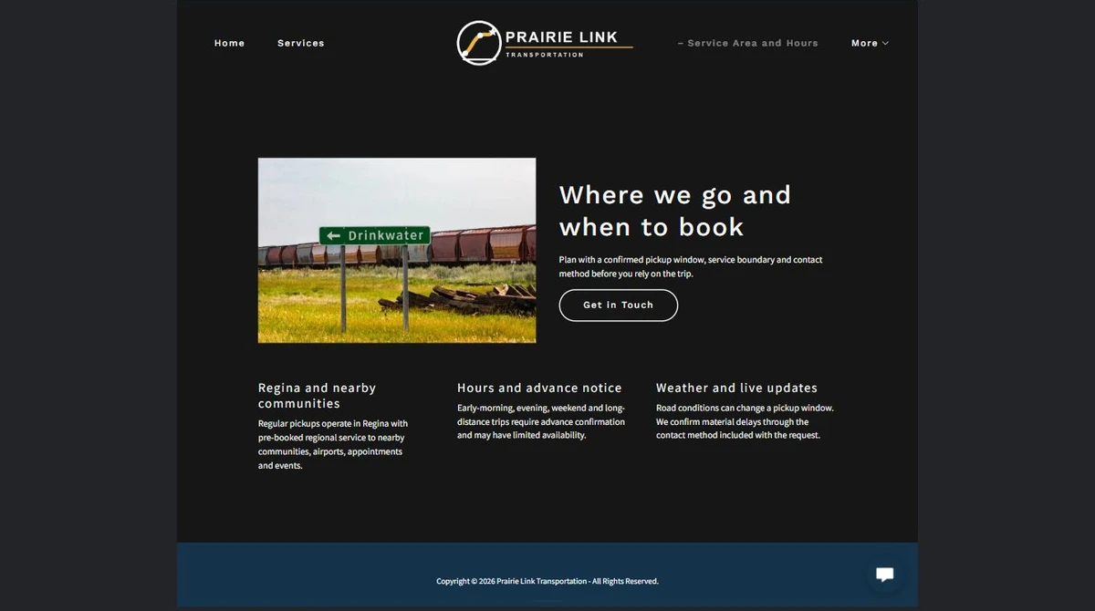 Finished Service Area and Hours example — privacy-cropped excerpt
