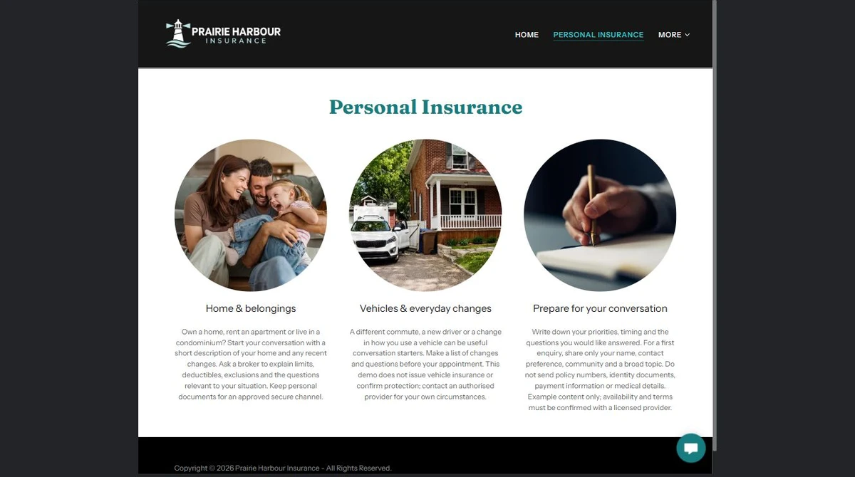 Finished Personal Insurance example — privacy-cropped excerpt
