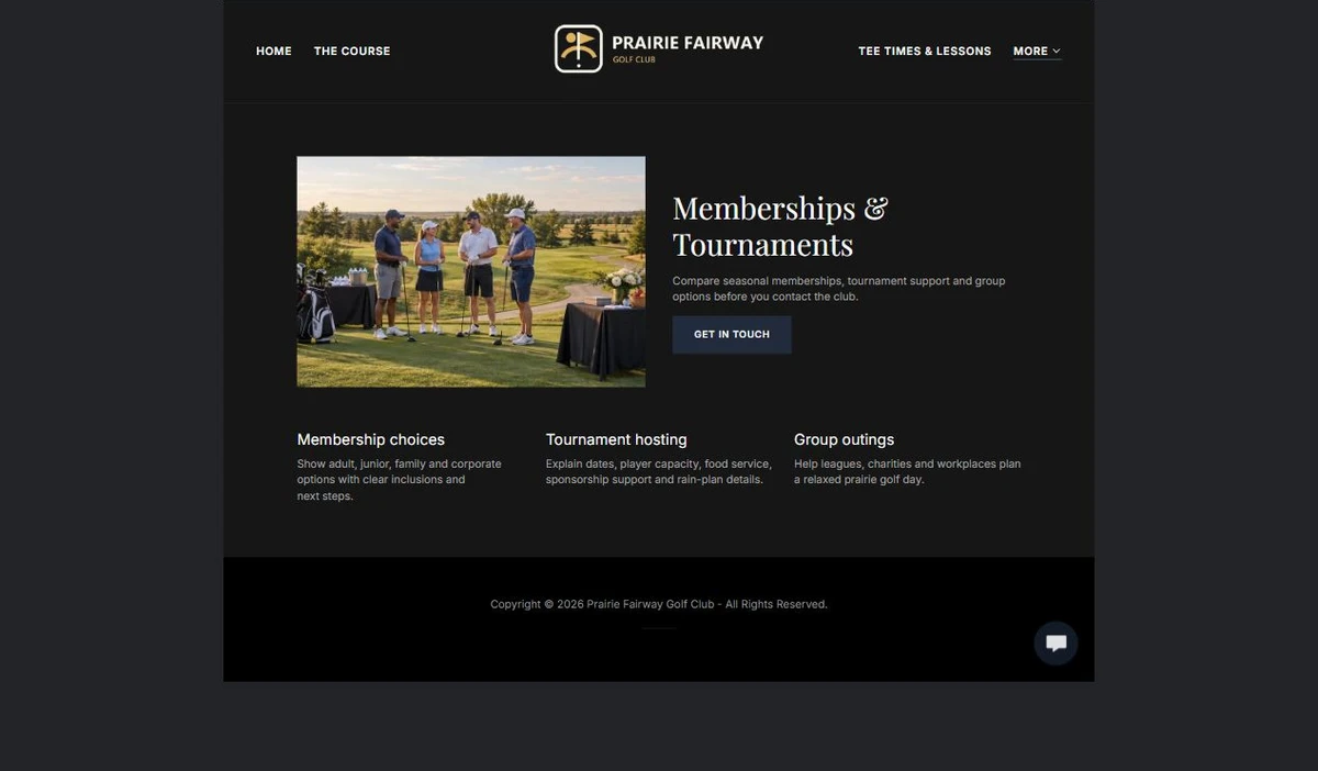 Finished Membership & Tournaments example — privacy-cropped excerpt