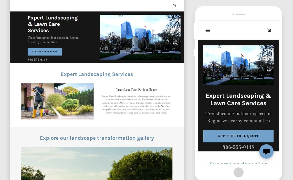 First Prairie Bloom Landscapes Website Builder draft — privacy-cropped excerpt