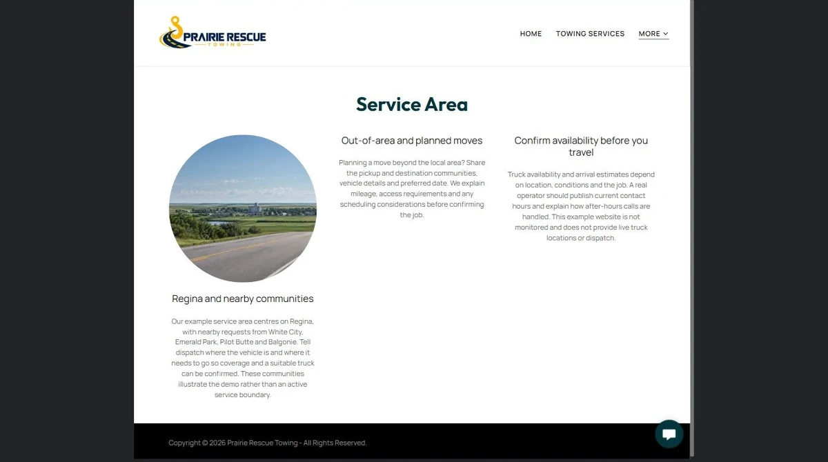 Finished Service Area example — privacy-cropped excerpt