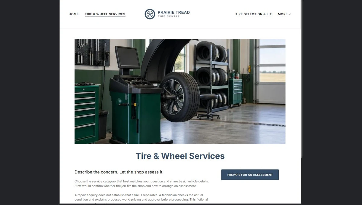 Finished Tire & Wheel Services example — privacy-cropped excerpt