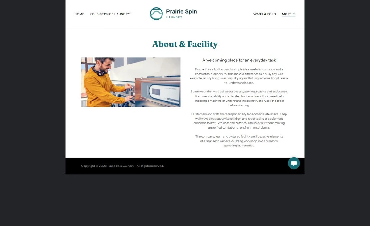 Finished About & Facility example — privacy-cropped excerpt