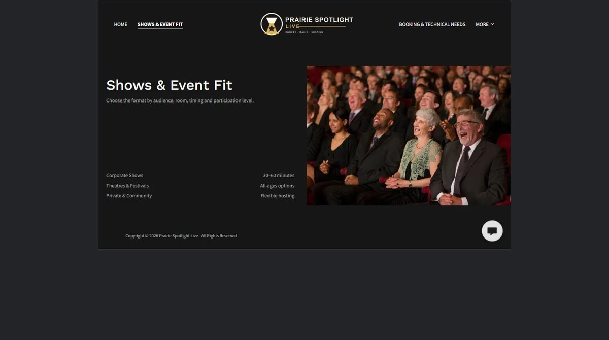 Finished Shows and event fit example — privacy-cropped excerpt