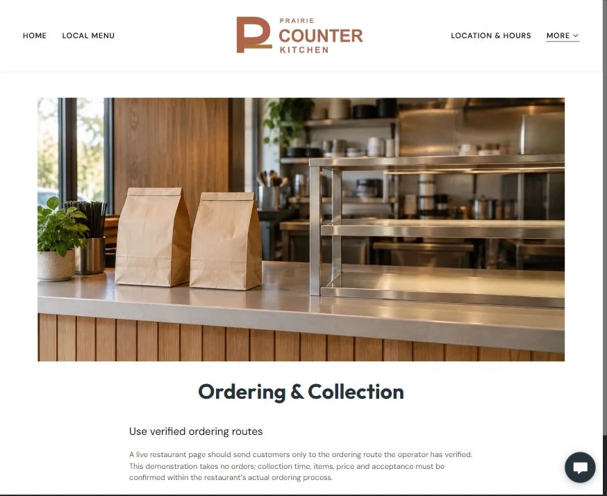 Captured first-screen Ordering & Collection example — privacy-cropped excerpt
