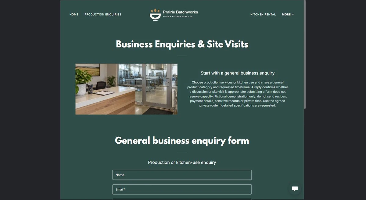 Finished Business Enquiries & Site Visits example — privacy-cropped excerpt