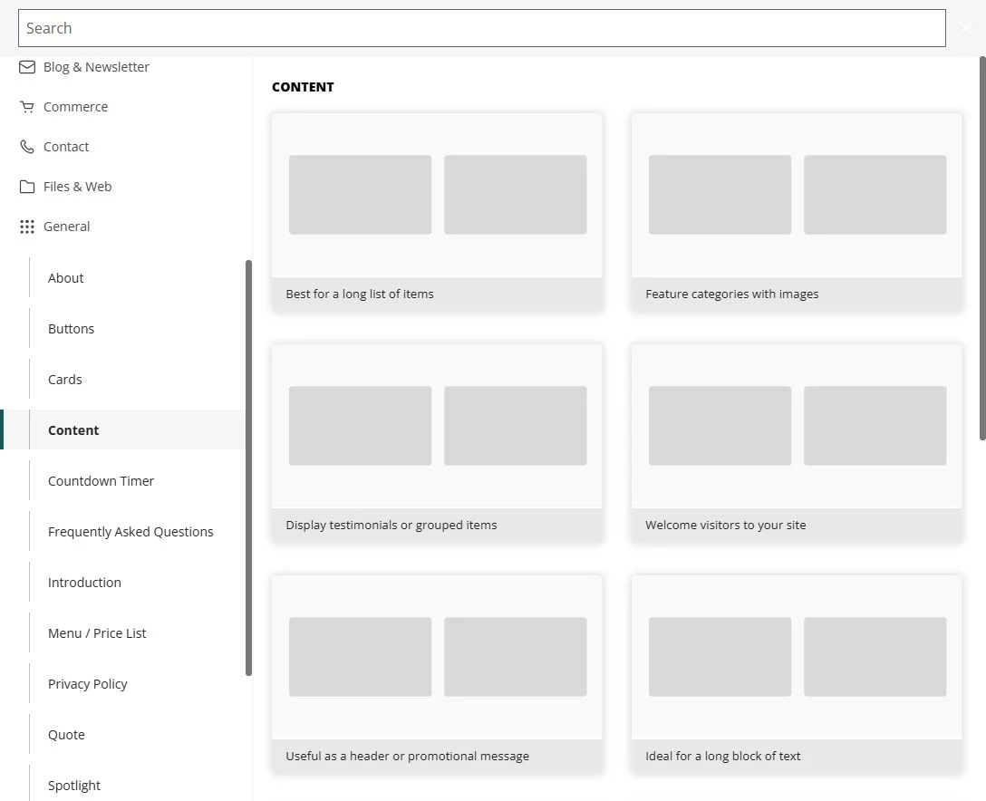 Energy projects · General → Content — privacy-cropped excerpt