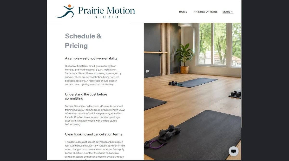 Finished Schedule & Pricing example — privacy-cropped excerpt