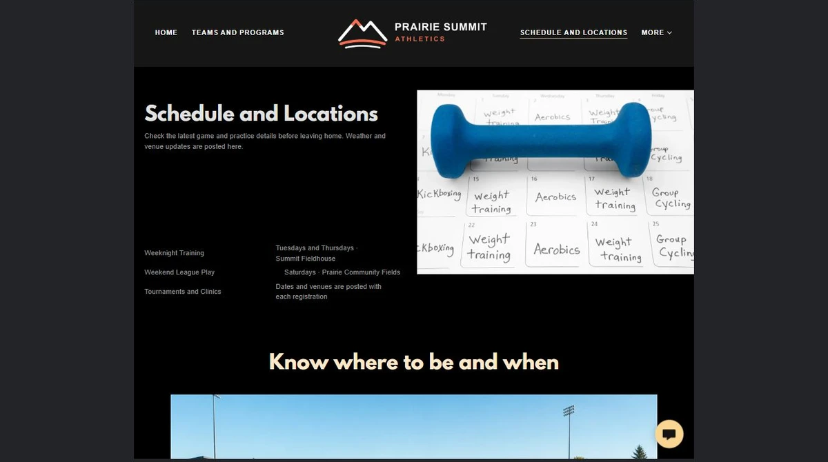 Finished Schedule and locations example — privacy-cropped excerpt