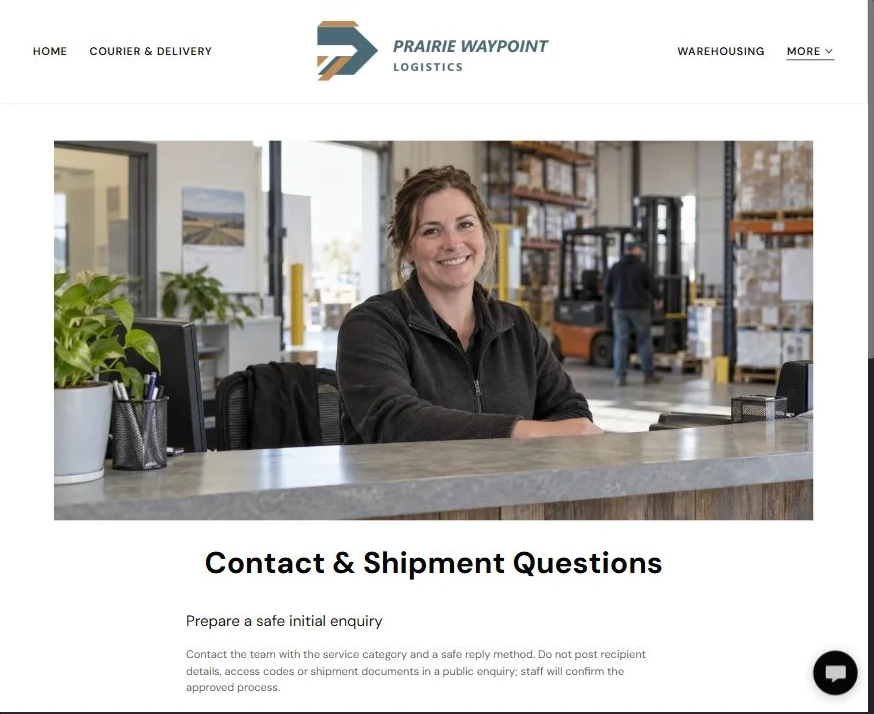 Captured first-screen Contact & Questions example — privacy-cropped excerpt