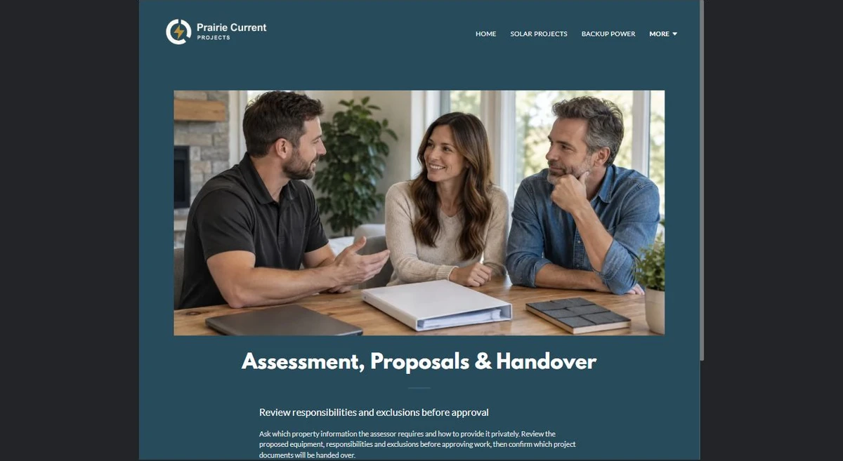 Finished Assessment, Proposals & Handover example — privacy-cropped excerpt