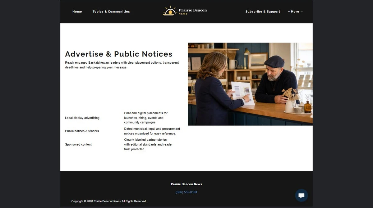 Finished Advertise and public notices example — privacy-cropped excerpt
