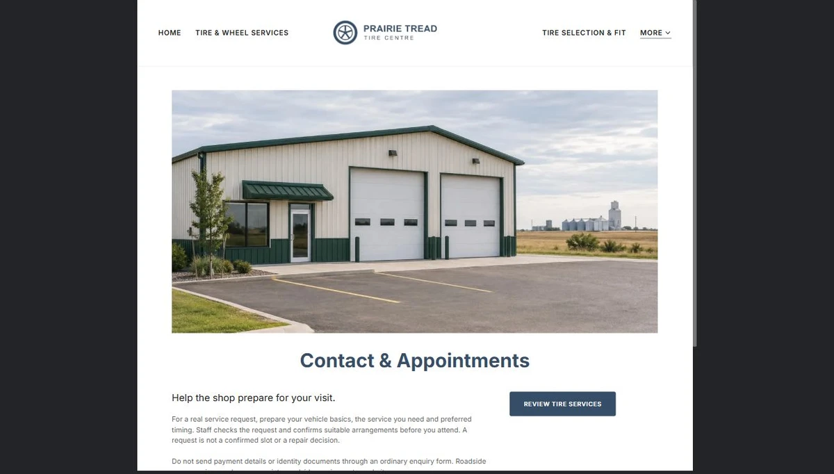 Finished Contact & Appointments example — privacy-cropped excerpt